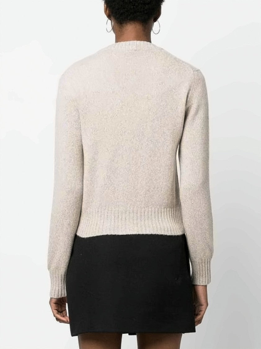 Ami Paris Cashmere Blend Cropped Cardigan With Ribbed Detailing