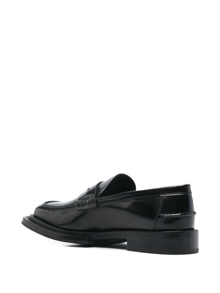 Moschino Black Silk And Nylon Square Flats