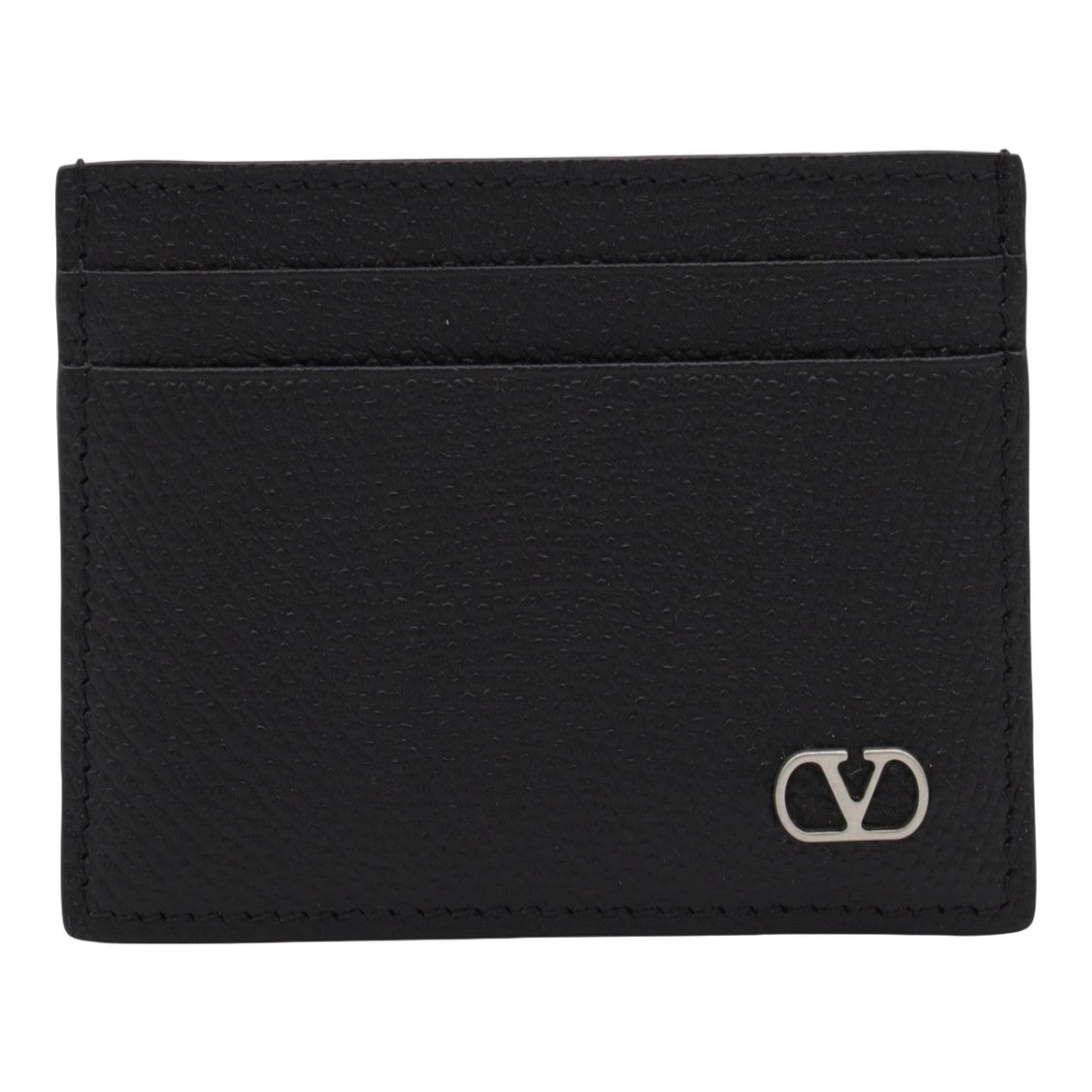 Valentino Garavani Textured Black Cardholder Wallet With Metallic Logo