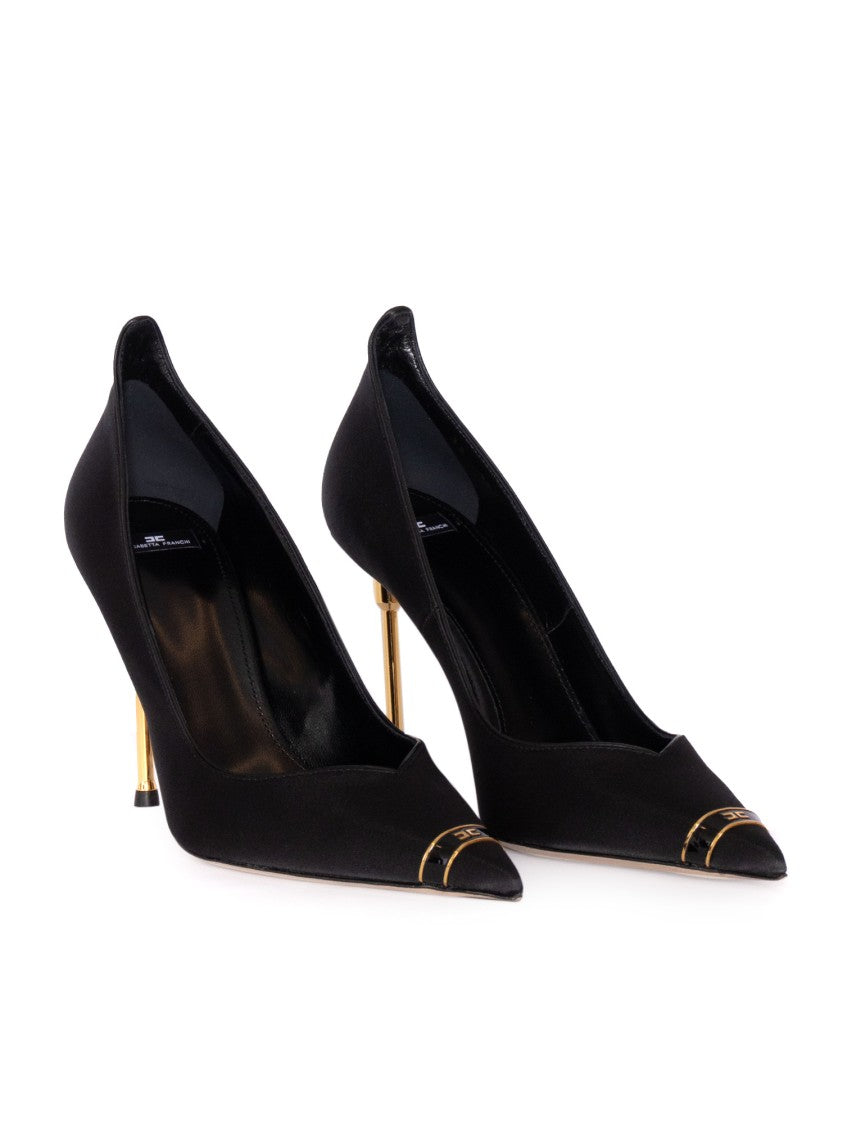 Elisabetta Franchi High-Heeled Satin Finish Pumps With Gold Accents
