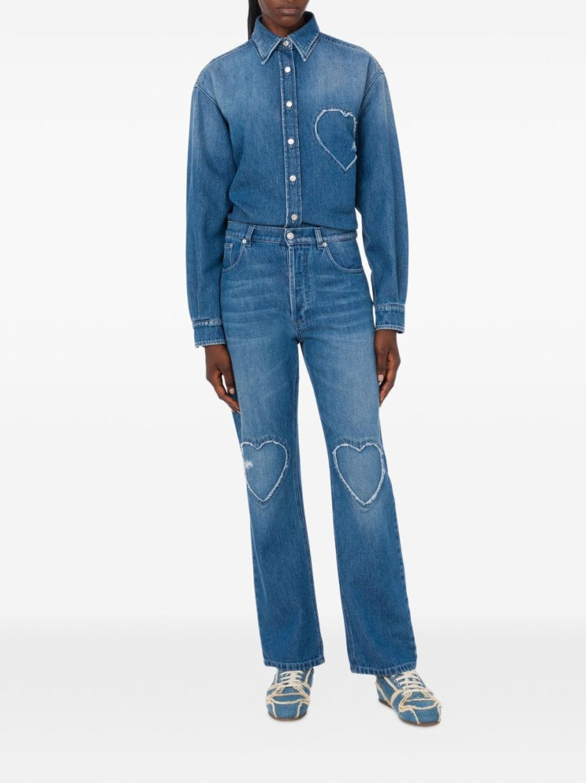 Moschino Denim Blue Silk And Nylon Trousers