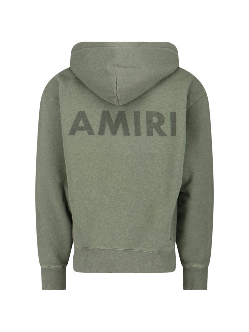 Amiri Muted Green Hoodie With Kangaroo Pocket And Drawstring Hood