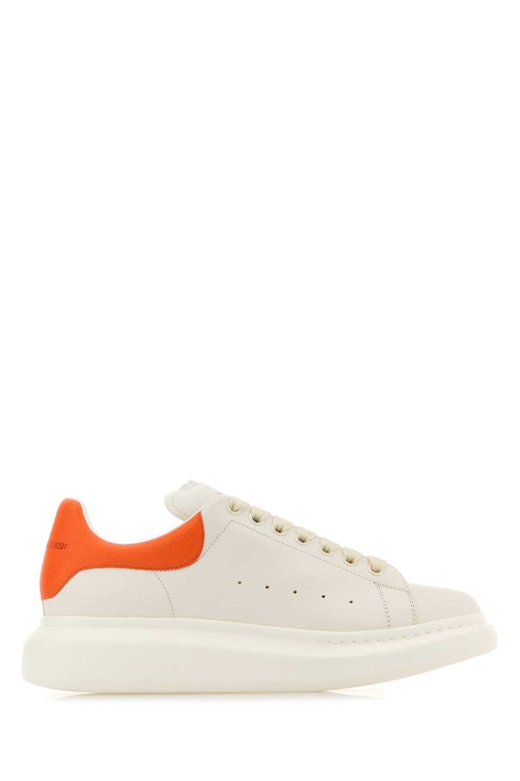 Alexander Mcqueen White Leather Sneakers With Orange Leather Heel