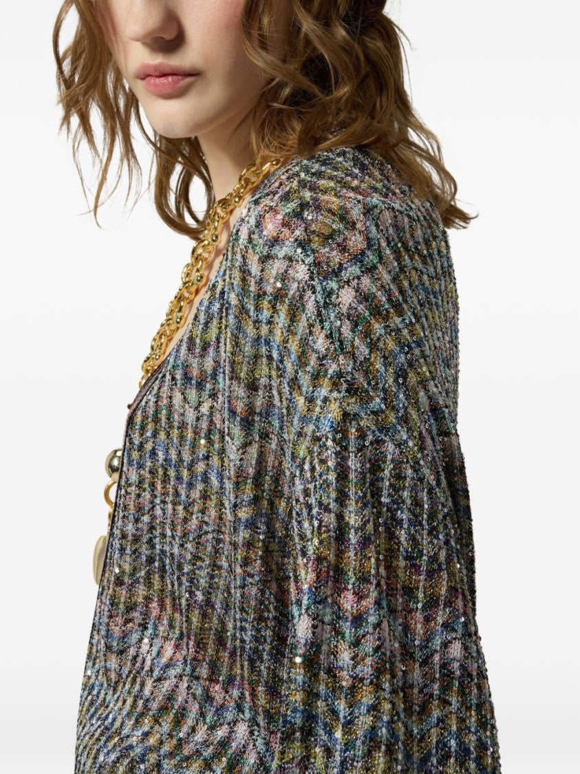 Missoni Multicolor Zigzag Knit V-Neck Sweater