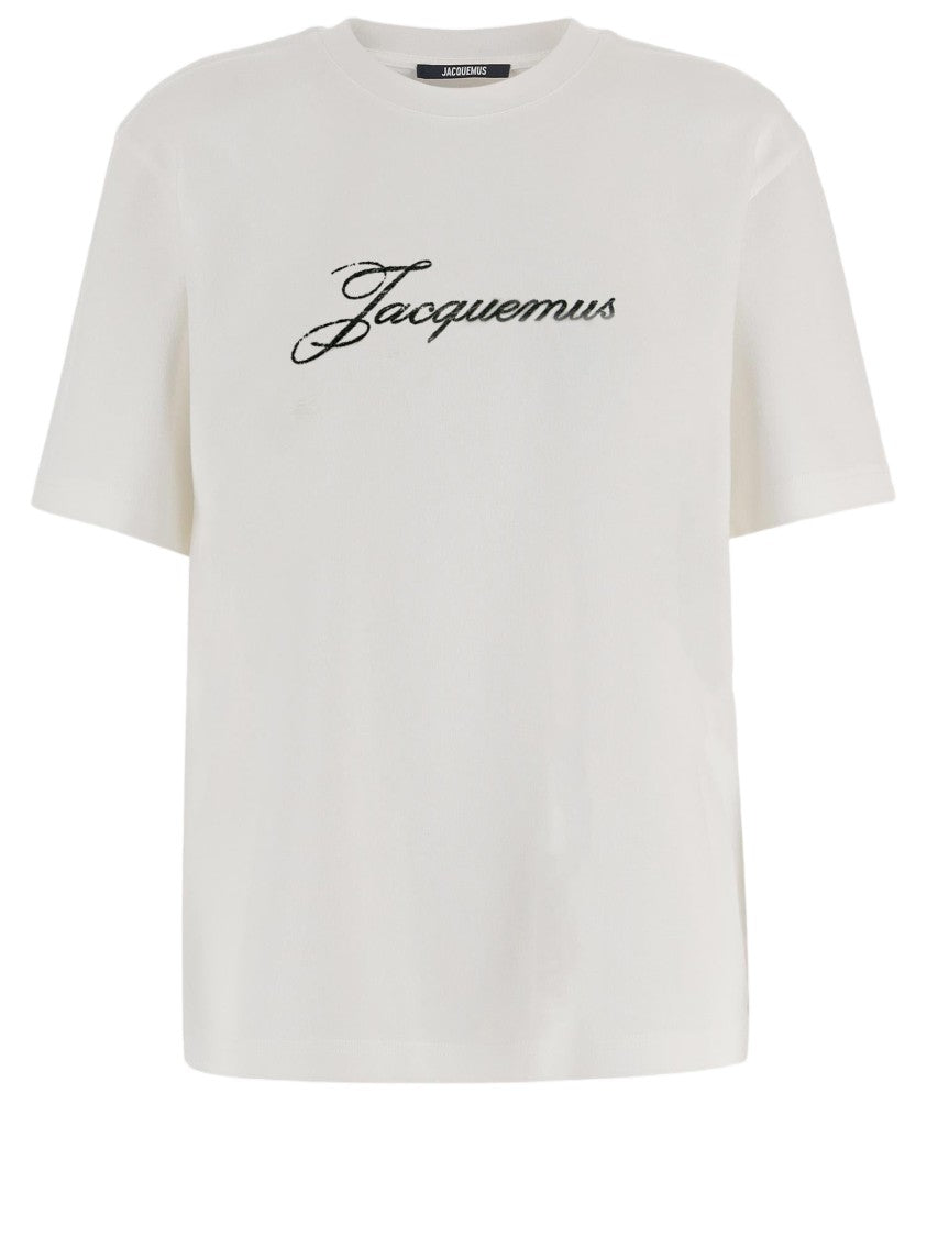 Jacquemus Minimalist White Cotton And Hemp T-Shirt With Logo Detail