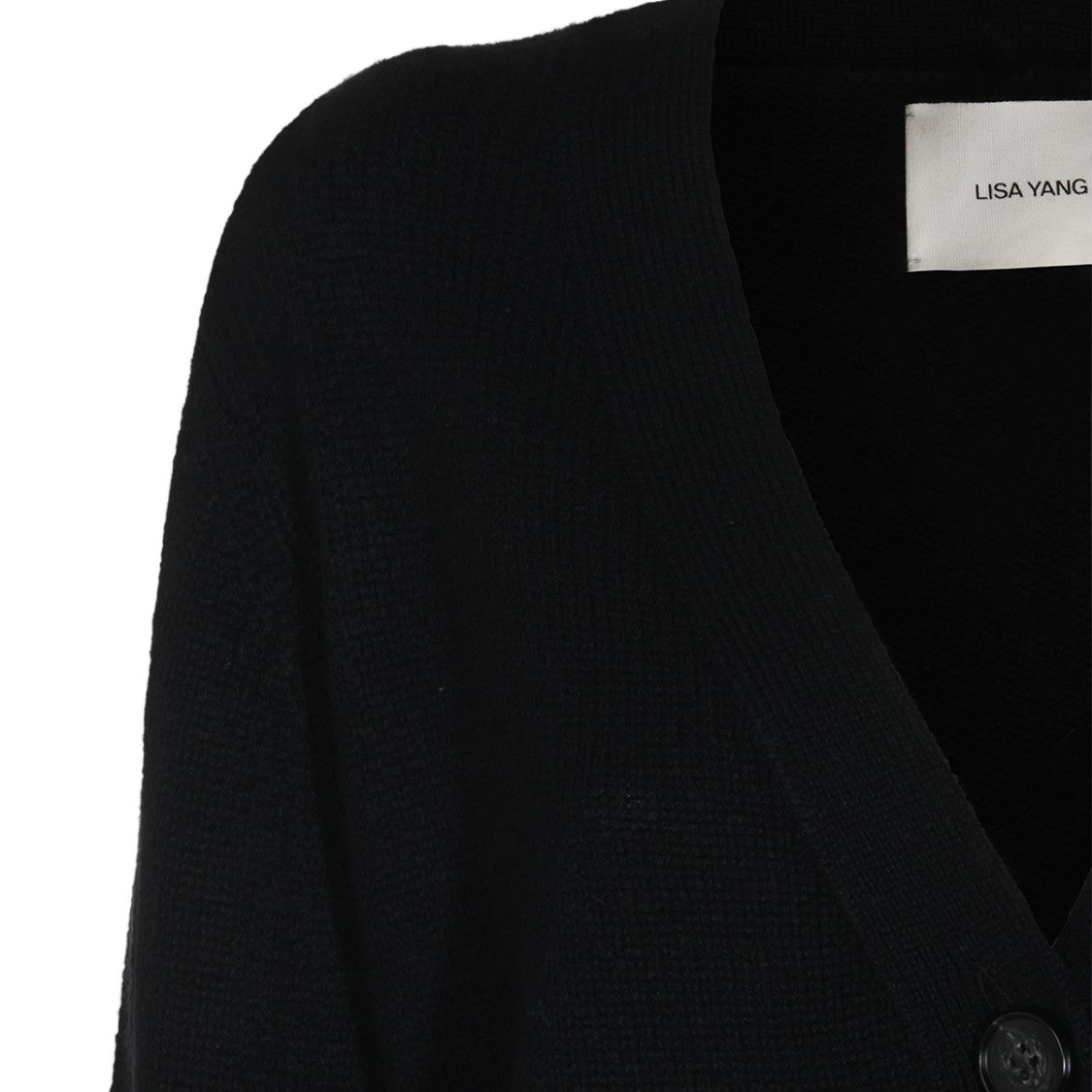 Lisa Yang Classic Black Cardigan Sweater With V-Neckline And Button-Down Front