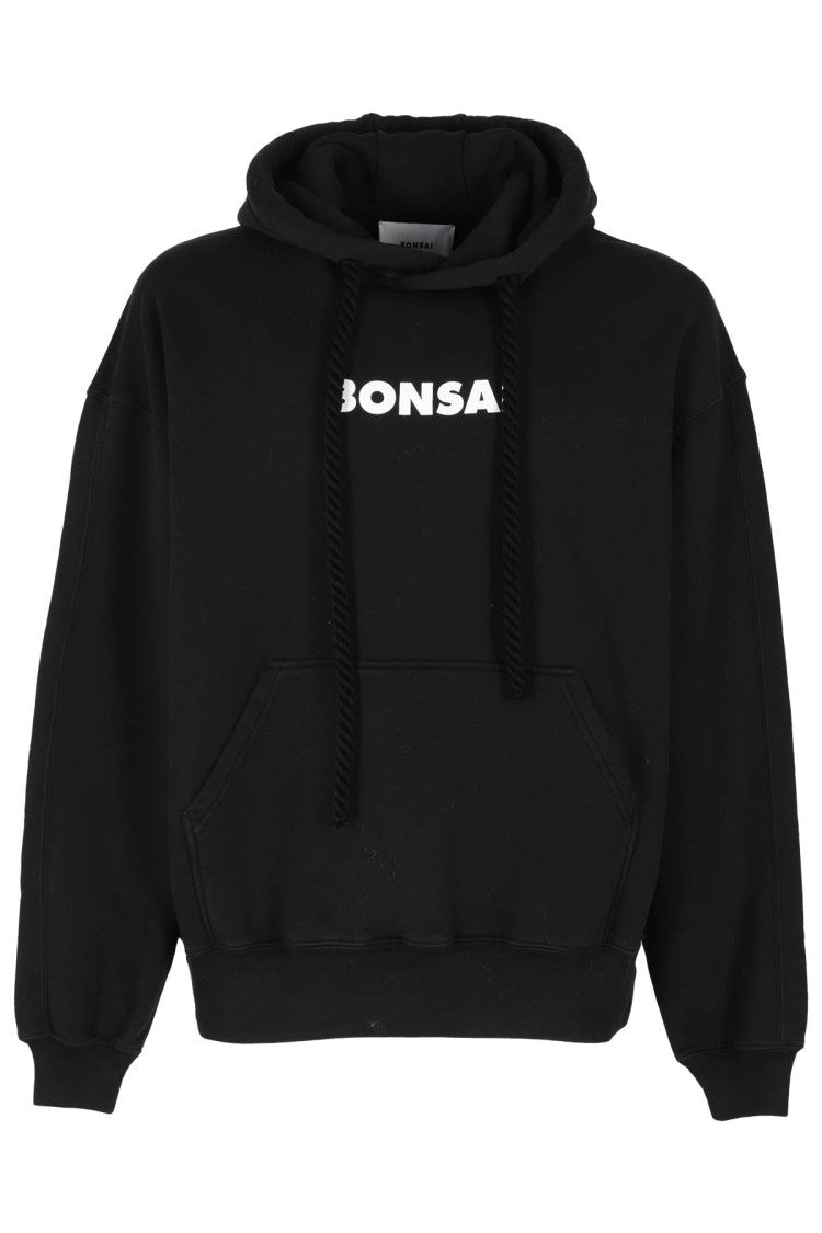 Bonsai Printed Black Hoodie With Adjustable Hood