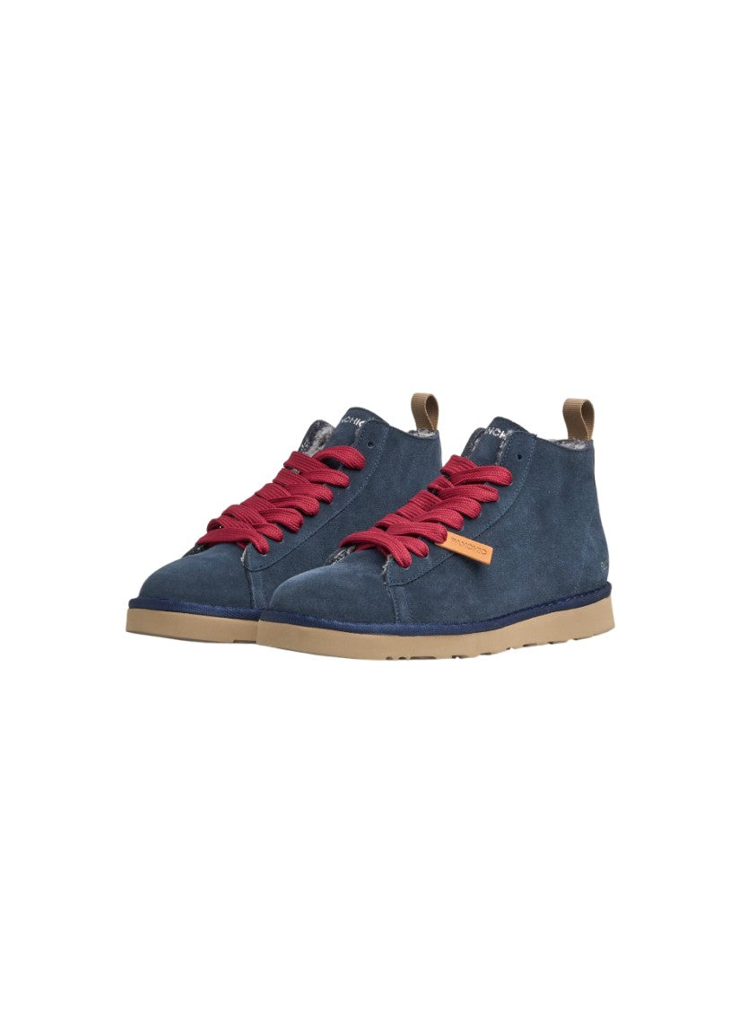 Panchic Men's Blue Suede Red Lace Shoes