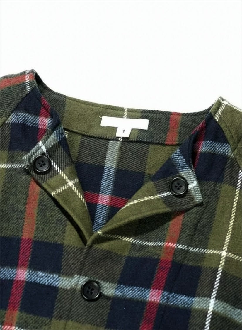 Engineered Garments Plaid Asymmetrical Hem Jacket With Button-Down Closure