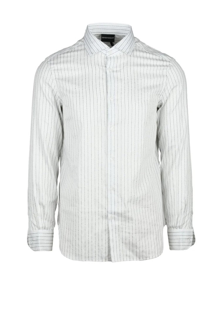 Emporio Armani White/Grey Regular Fit Cotton Elastane Men's Shirt