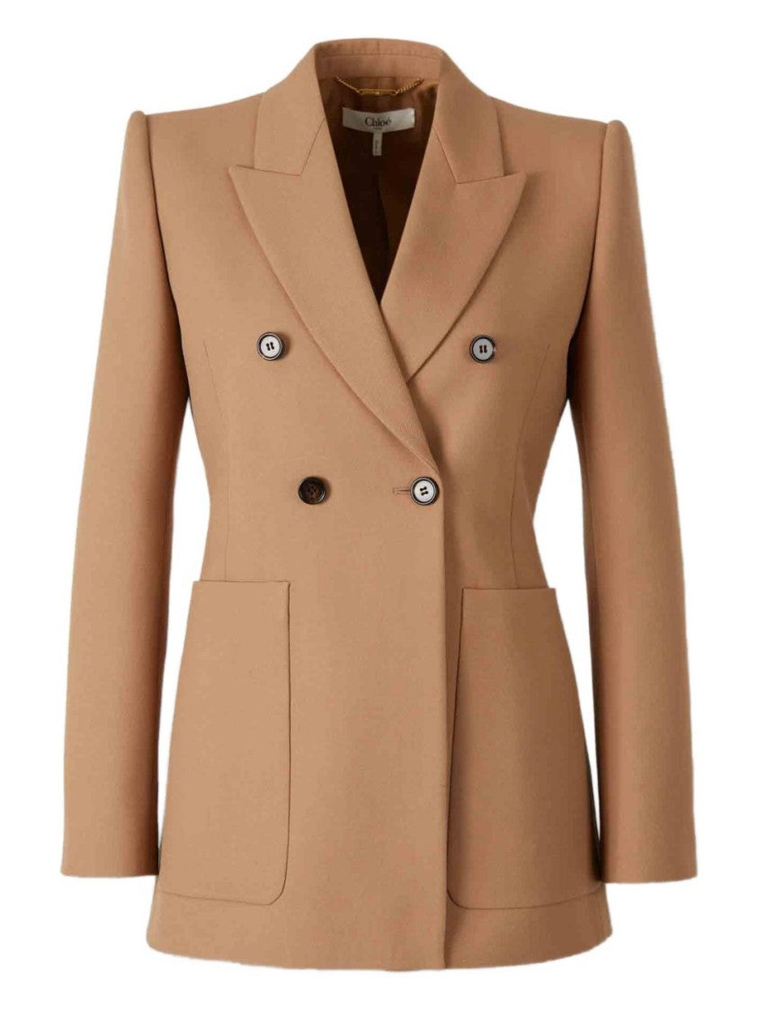 Chloé Tailored Brown Wool Blazer With Double-Breasted Closure