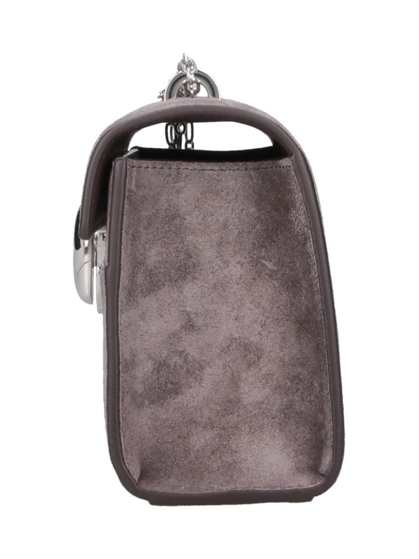 Savette Grey Symmetry Chain Detachable-Strap Suede Clutch