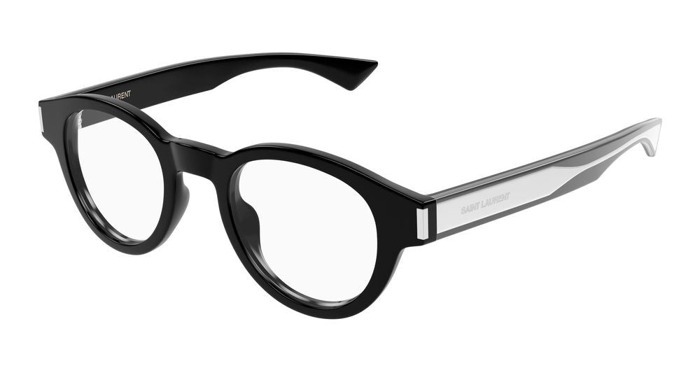 Saint Laurent Black Crystal Temples Rounded Eyeglasses