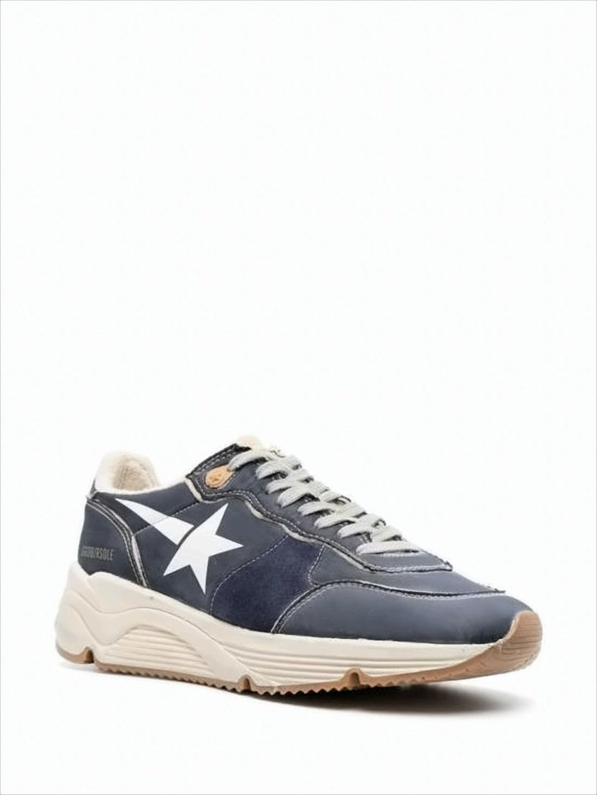 Golden Goose Low-Top Navy Nylon Sneakers With Suede Overlays And Chunky Sole