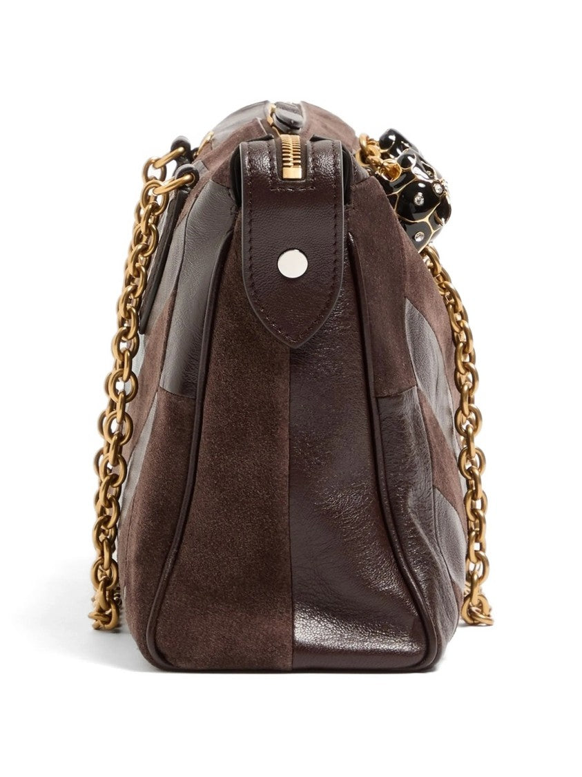 Valentino Medium Suede Shoulder Bag With Chevron Design And Chain Strap