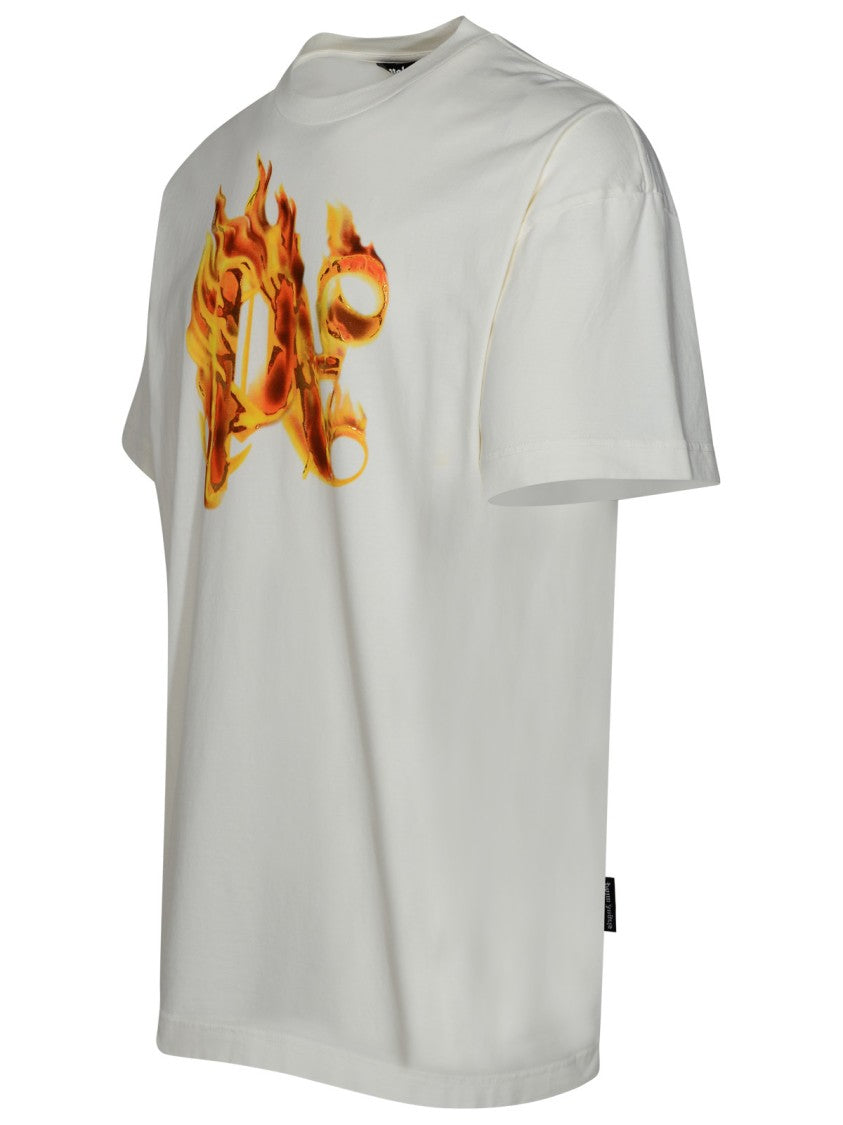 Palm Angels Burning Monogram White Cotton T-Shirt