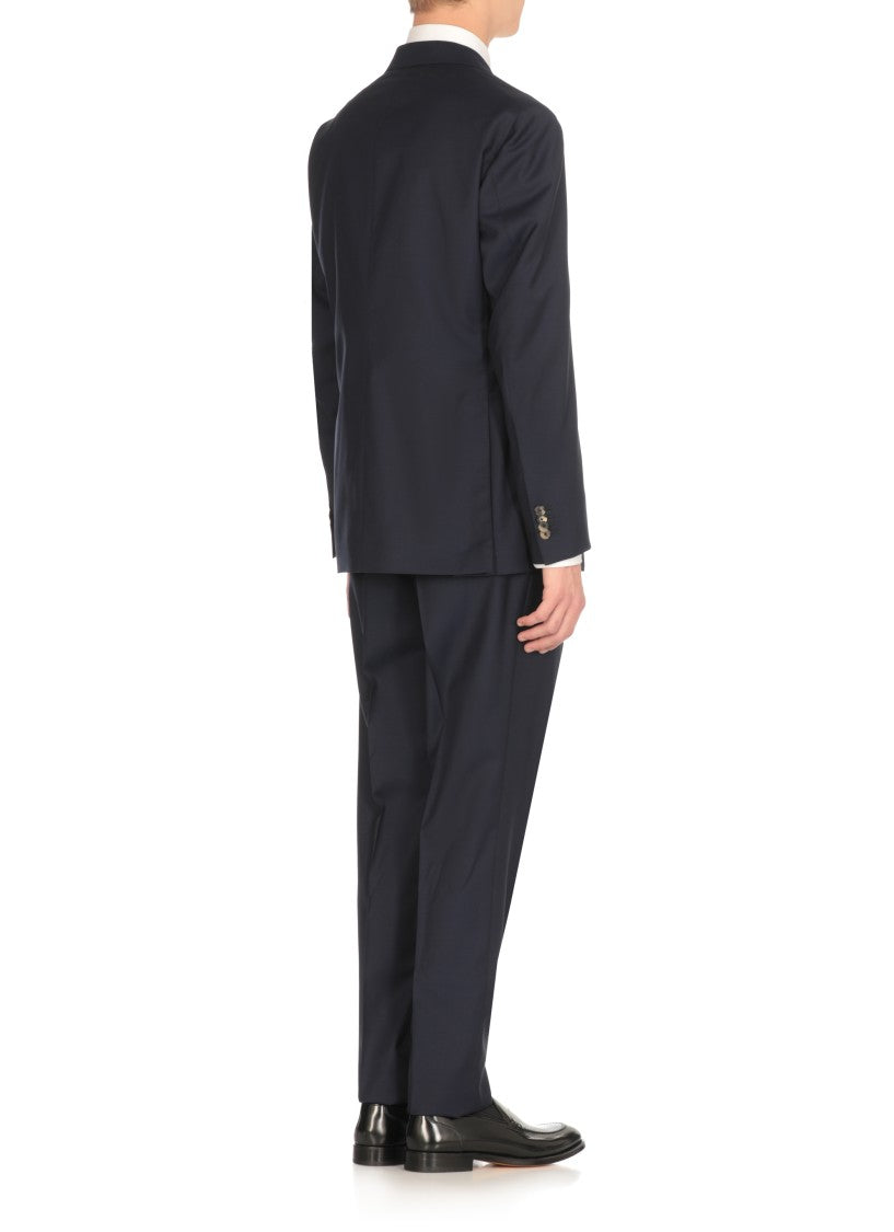 Caruso Blue Peak Lapel Wool Suit