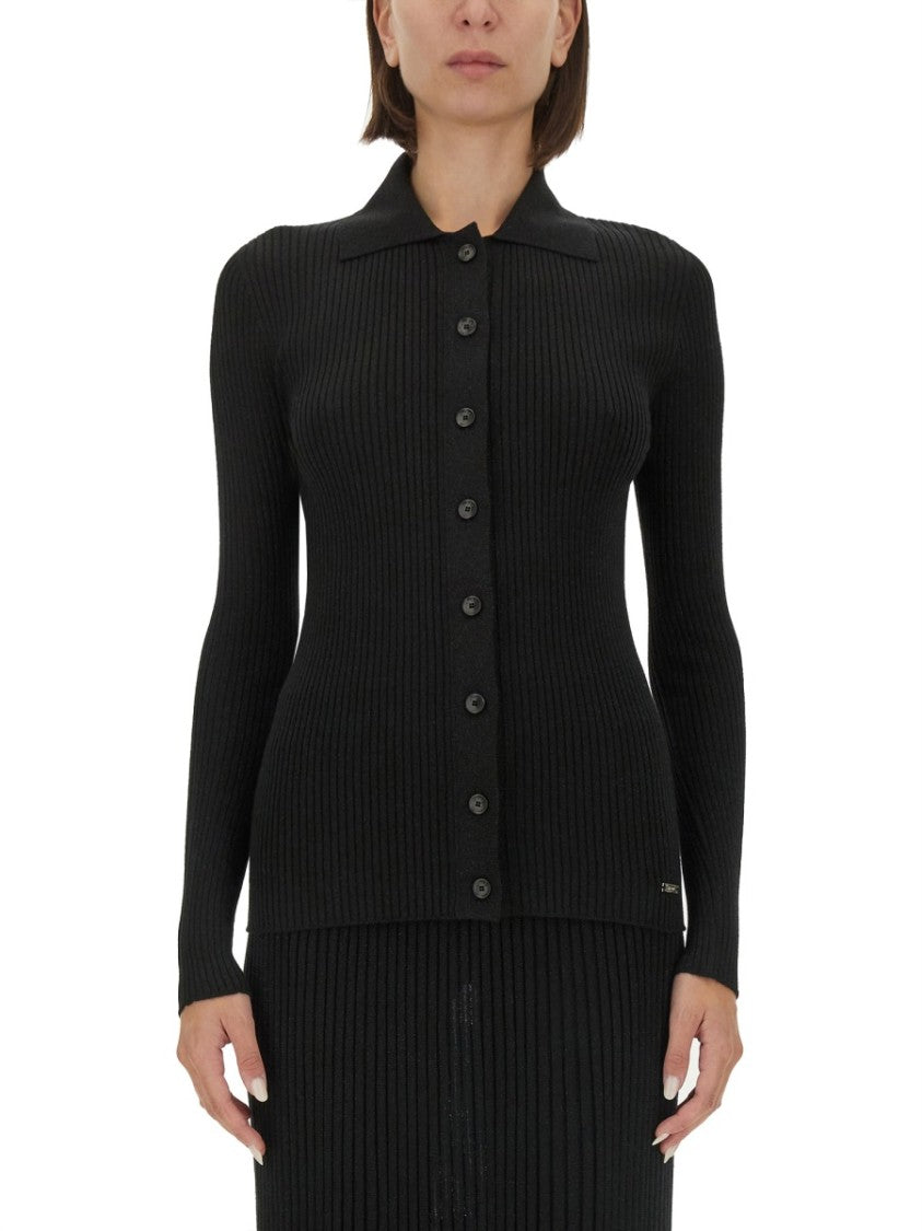 Kiton Black Ribbed Sweater With Classic Collar