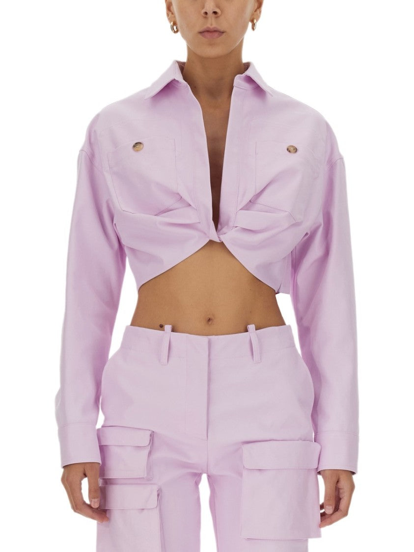 Off-White Cropped V-Neck Jacket With Buttoned Cuffs