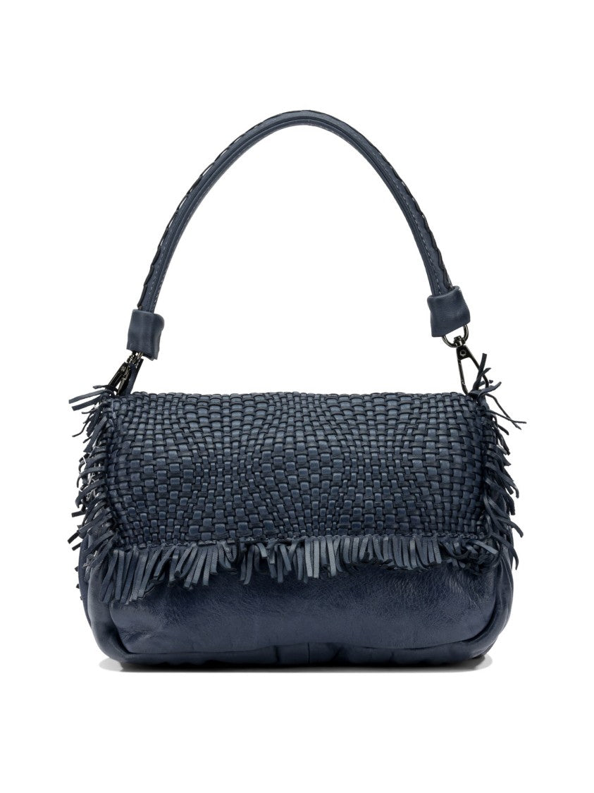 Giancarlo Nevola Woven Leather Shoulder Bag With Fringed Edges And Versatile Carrying Options