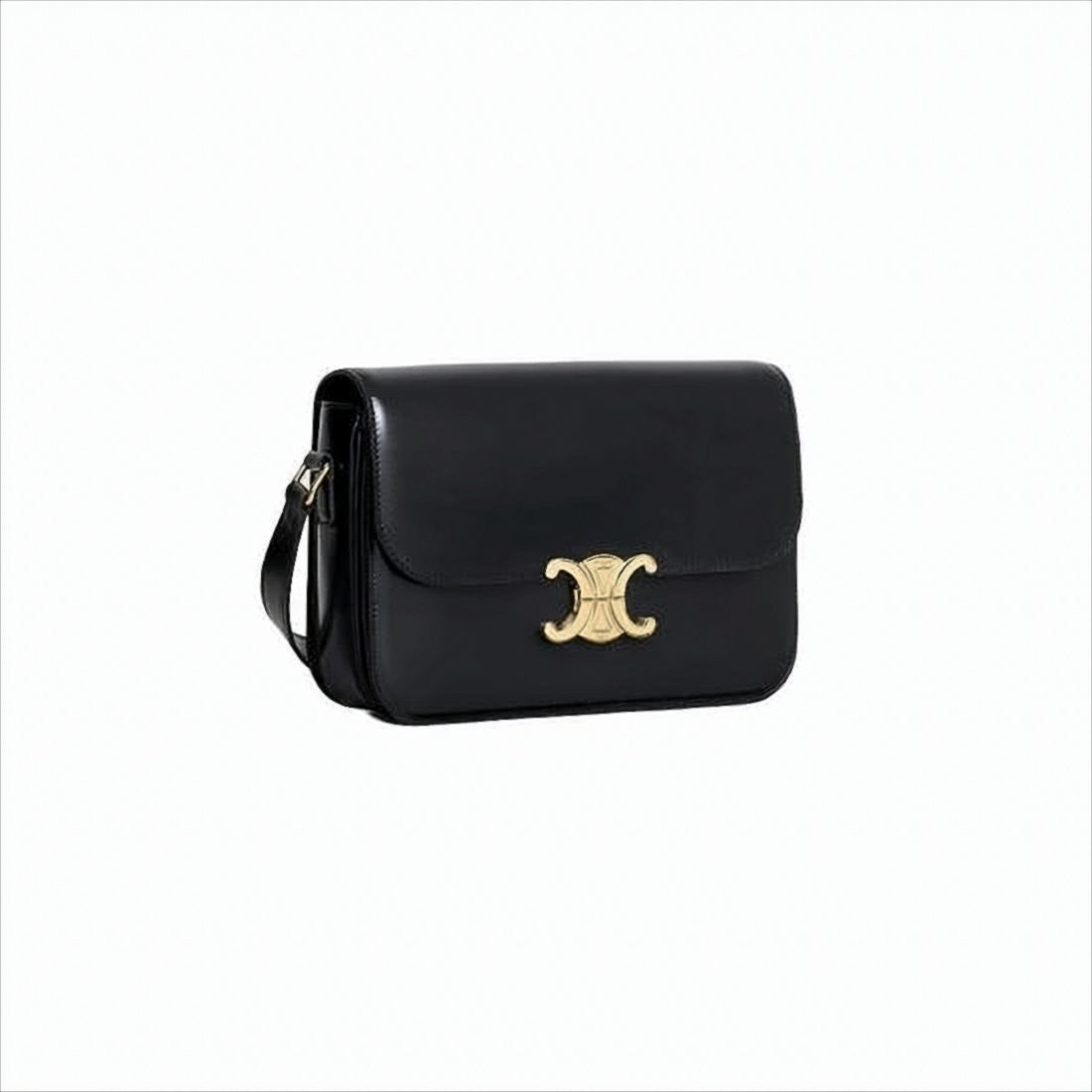 Celine Smooth Black Leather Shoulder Bag With Flap Closure