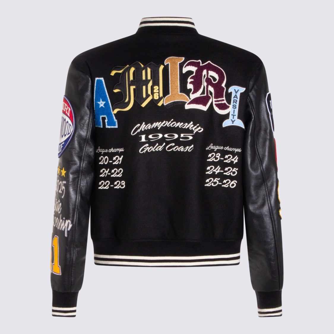 Amiri Varsity-Inspired Black Wool Jacket With Leather Sleeves