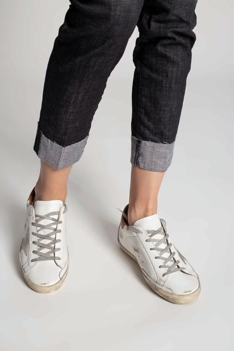 Golden Goose Distressed White Leather Low-Top Sneakers