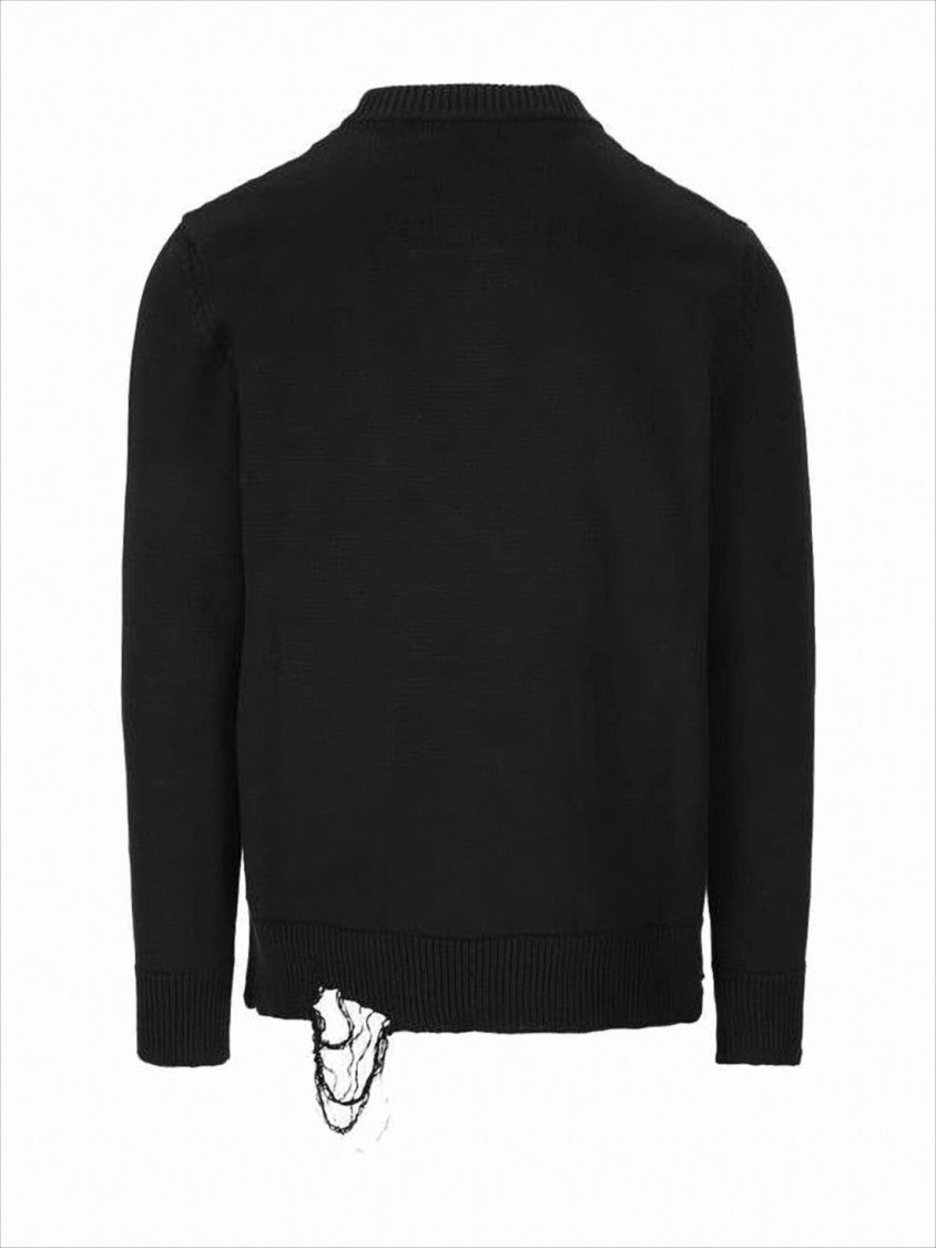 Givenchy Black Long-Sleeve Knitwear Sweater With Geometric Logo And Distressed Hem