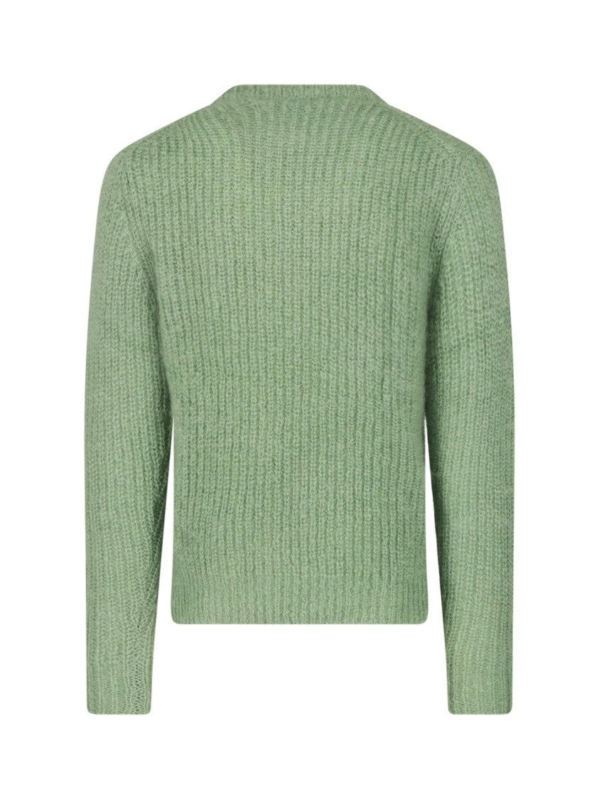 Aspesi Green Mohair-Wool Ribbed Crewneck Sweater