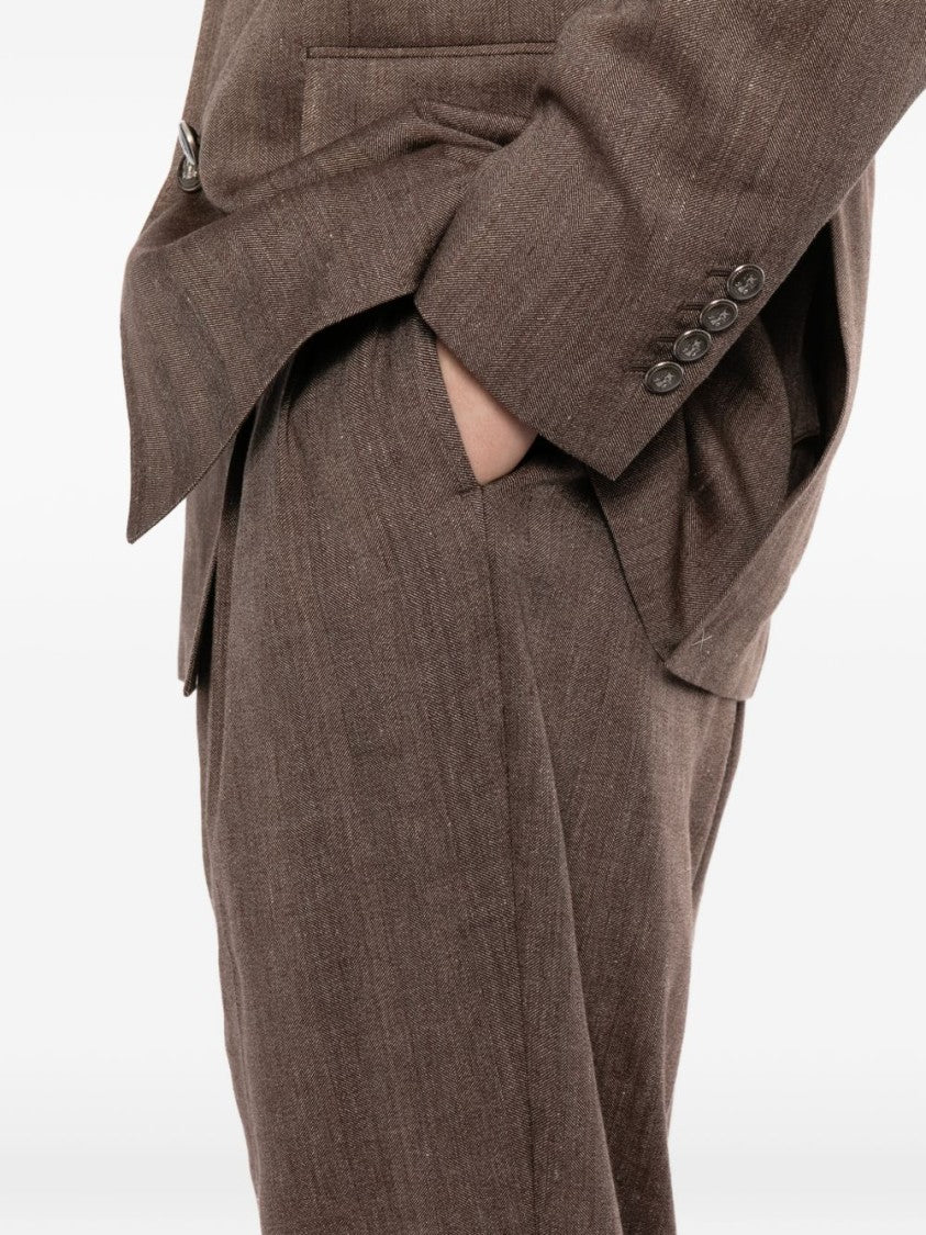 Brunello Cucinelli Camel Double-Breasted Tailored Flap Pockets Blazer