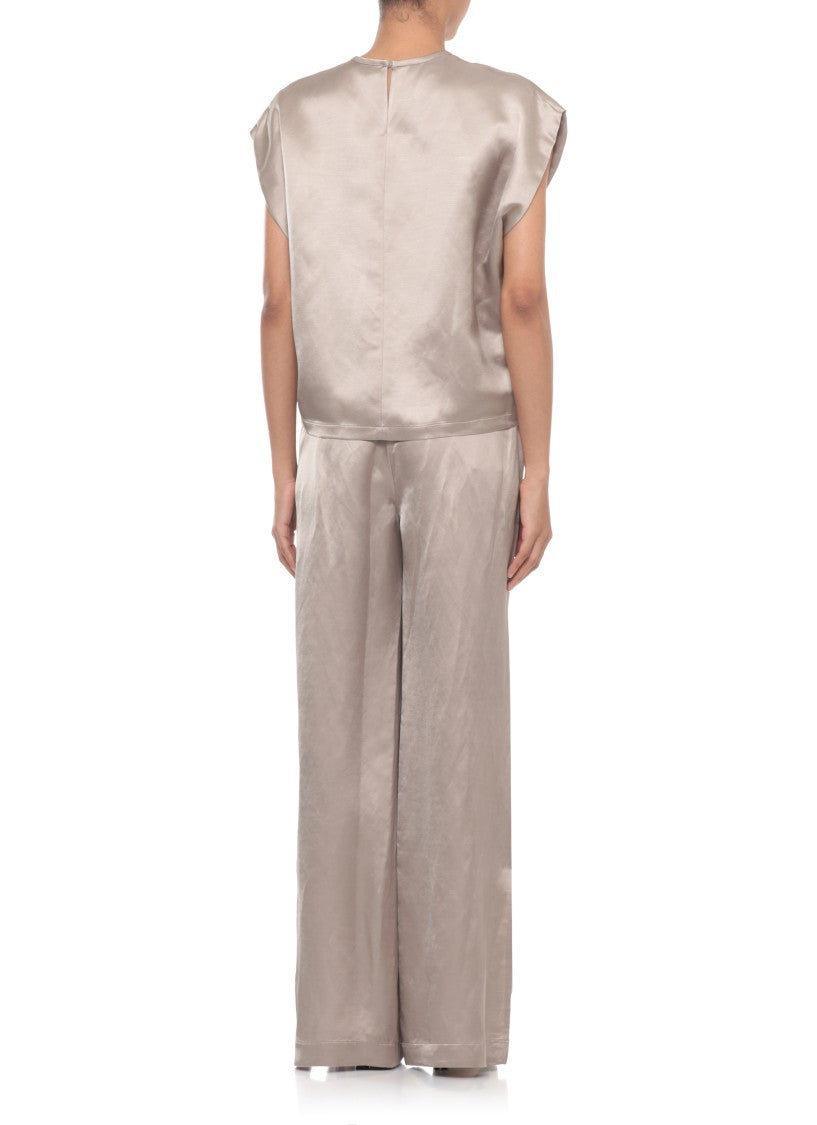 Panicale Beige Viscose-Linen Sequined Blouse
