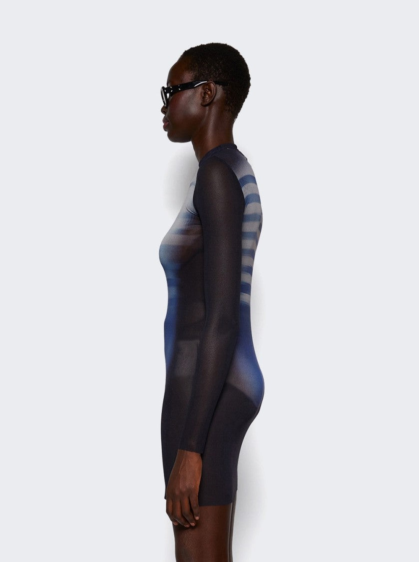 Jean Paul Gaultier Le Male Printed Mesh Crew Neck Short Dress Navy