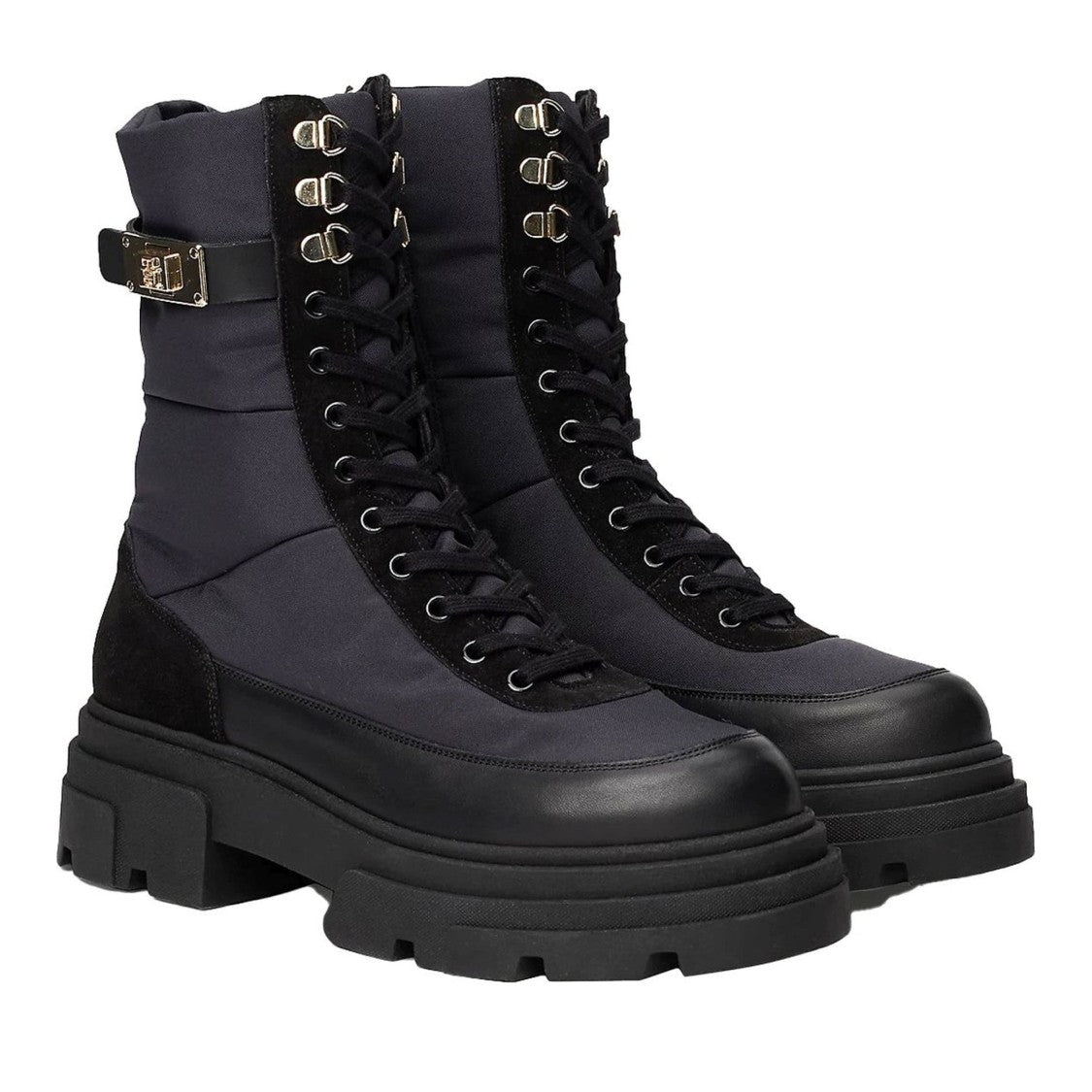 Tommy Hilfiger Black Leather Biker Platform Boots