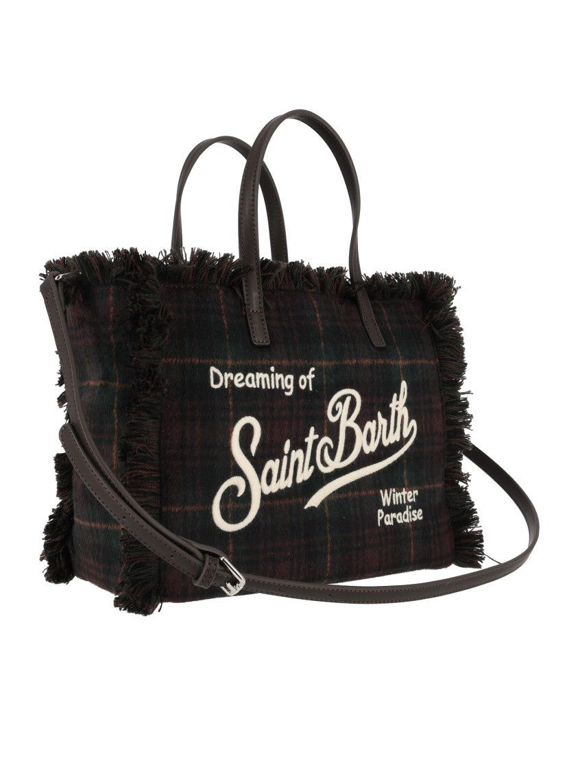 Mc2 Saint Barth Dark Tartan Colette Wool N-Tartan 5118 Embroidered Tote Bag