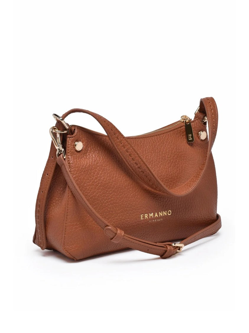 Ermanno Firenze Cognac Textured Polyurethane Unity Shoulder Bag