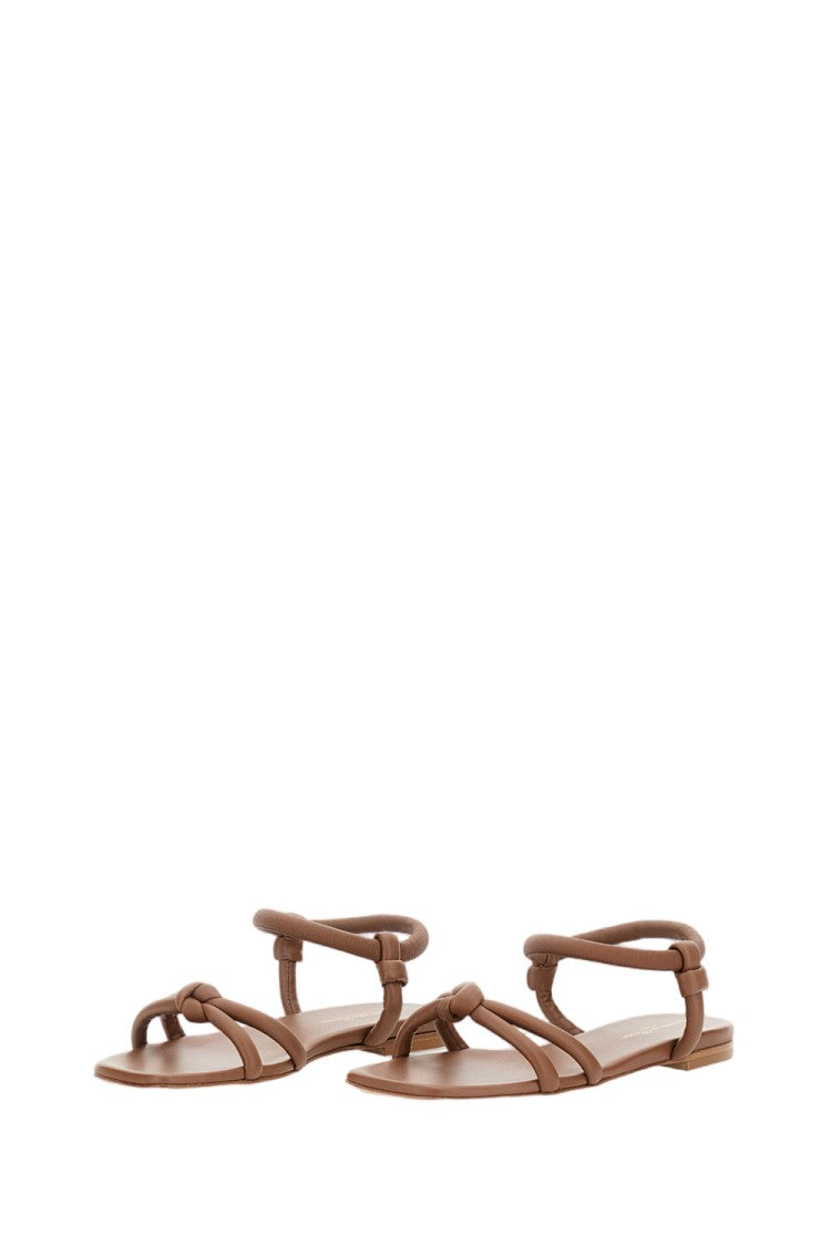 Gianvito Rossi Square Open Toe Flat Sandals With Knot Detail In Calfskin