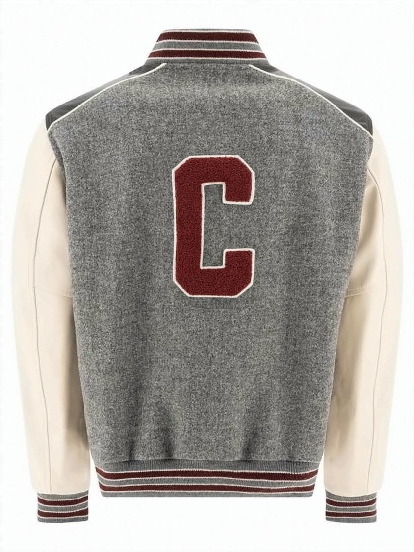 Celine Varsity-Style Bomber Jacket With Lambskin Sleeves