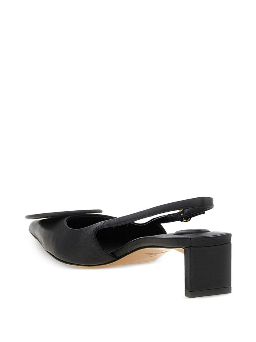 Jacquemus Pointed Toe Black Leather Slingback Pumps