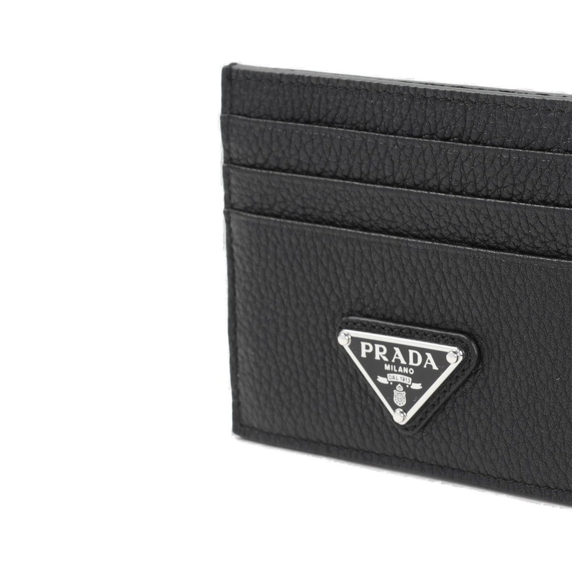 Prada Textured Calf Leather Card Wallet With Metallic Logo