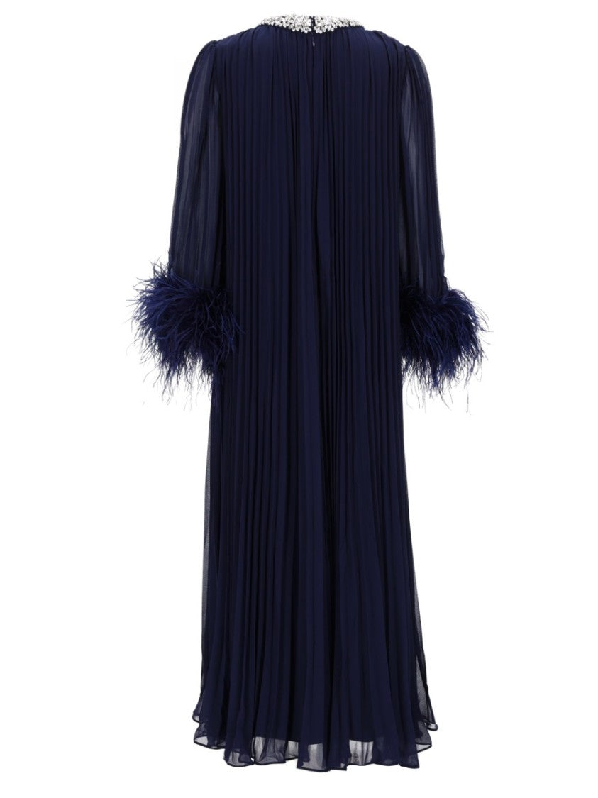 Self-Portrait Pleated Chiffon Feathered Dress