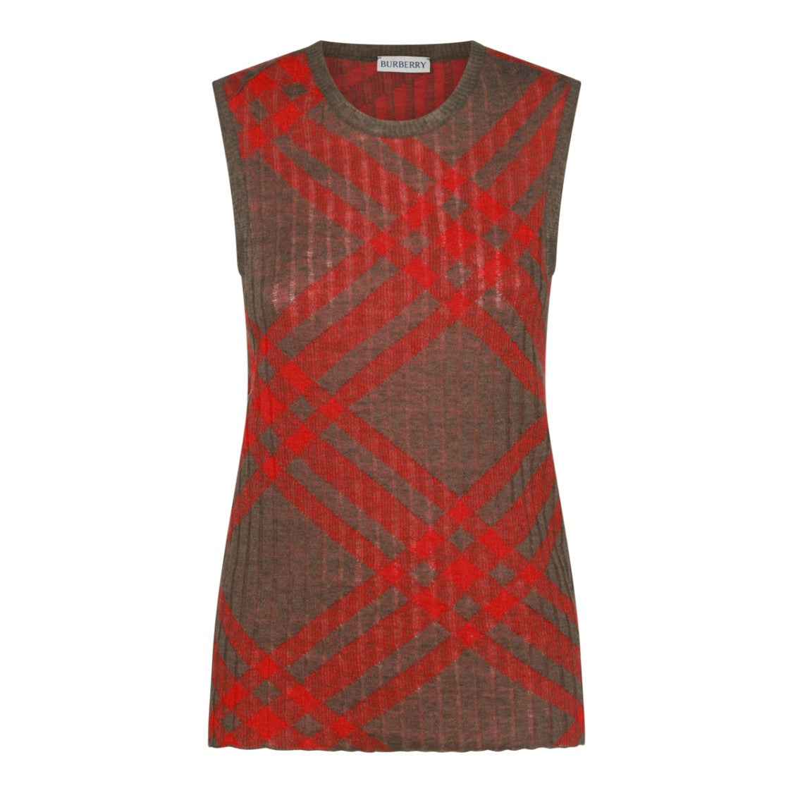 Burberry Check Pattern Ribbed Tank Top With Round Neckline