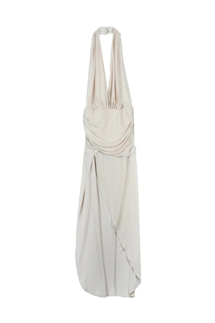 Actualee Long Ruched Dress - Beige/Gold
