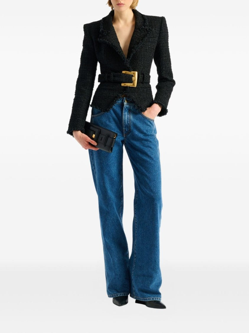 Balmain Tailored Black Tweed Jacket With Notched Lapel