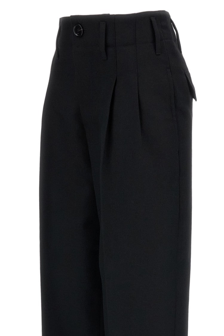 Ami Paris Black High-Waisted Pleated Virgin Wool Wide-Leg Pants