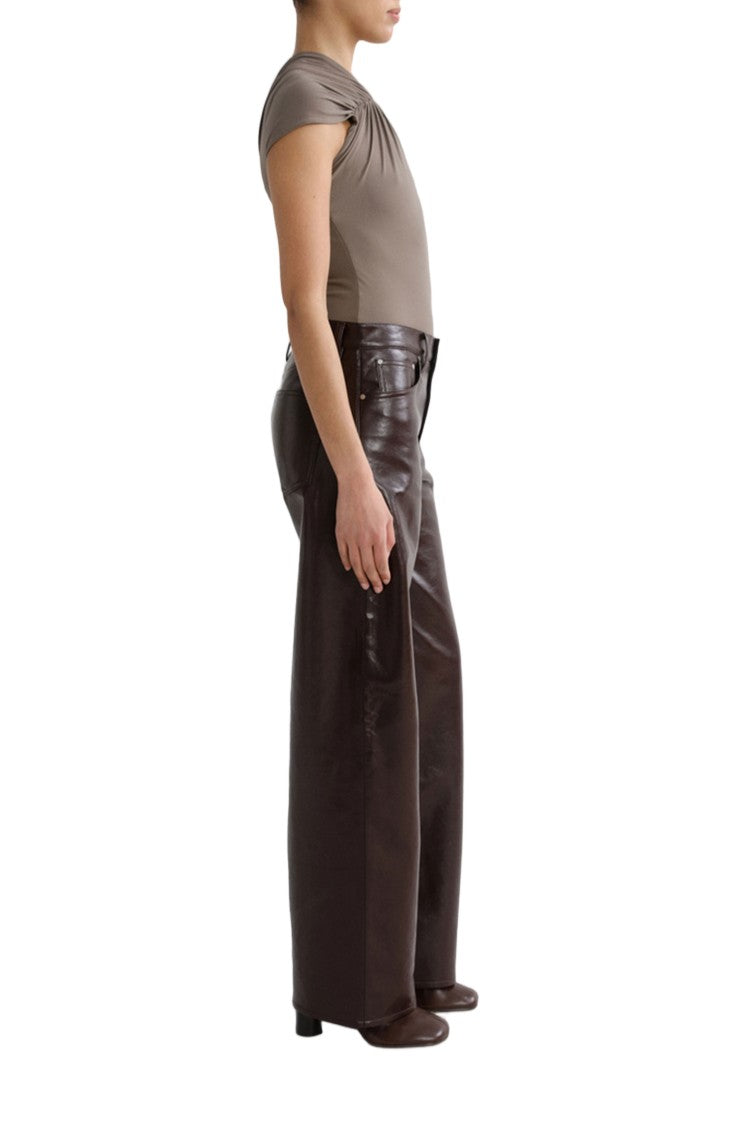 Agolde Dark Red Arc Recycled Leather Wide-Leg Jeans