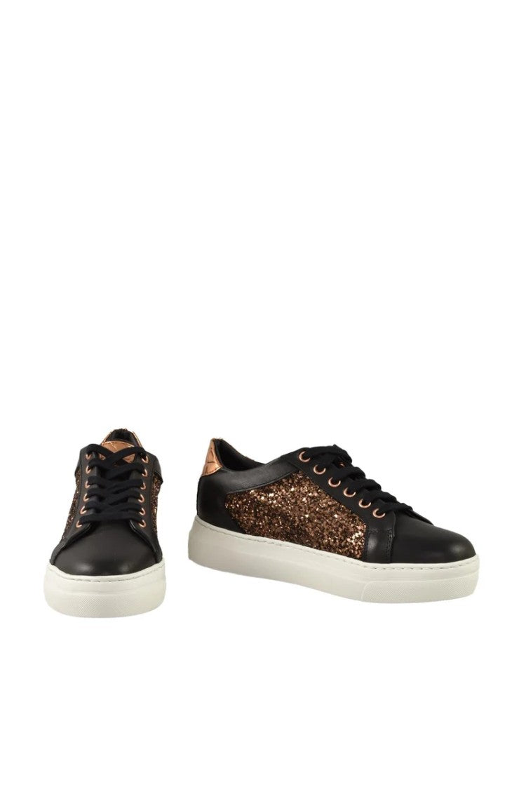 Twelve Style Division Leather/Polyurethane Sneakers - Black/Bronze