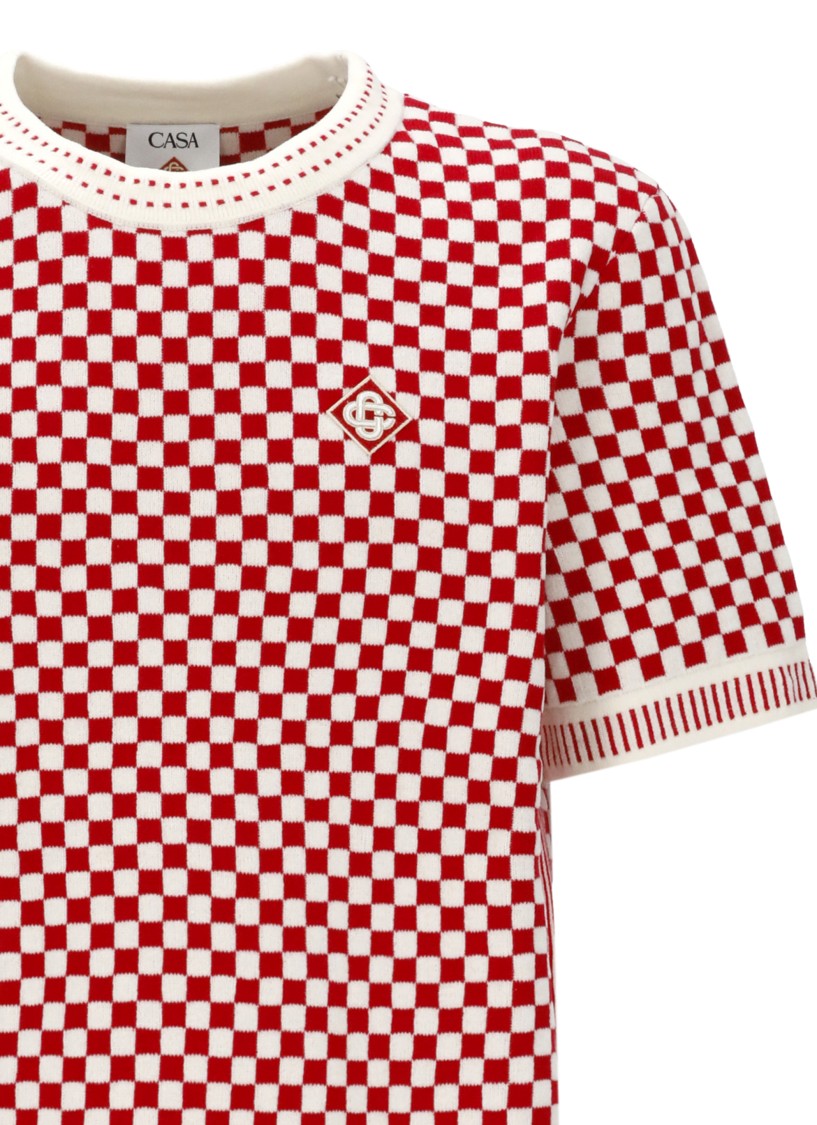 Casablanca White Red Checkered Cotton T-Shirt
