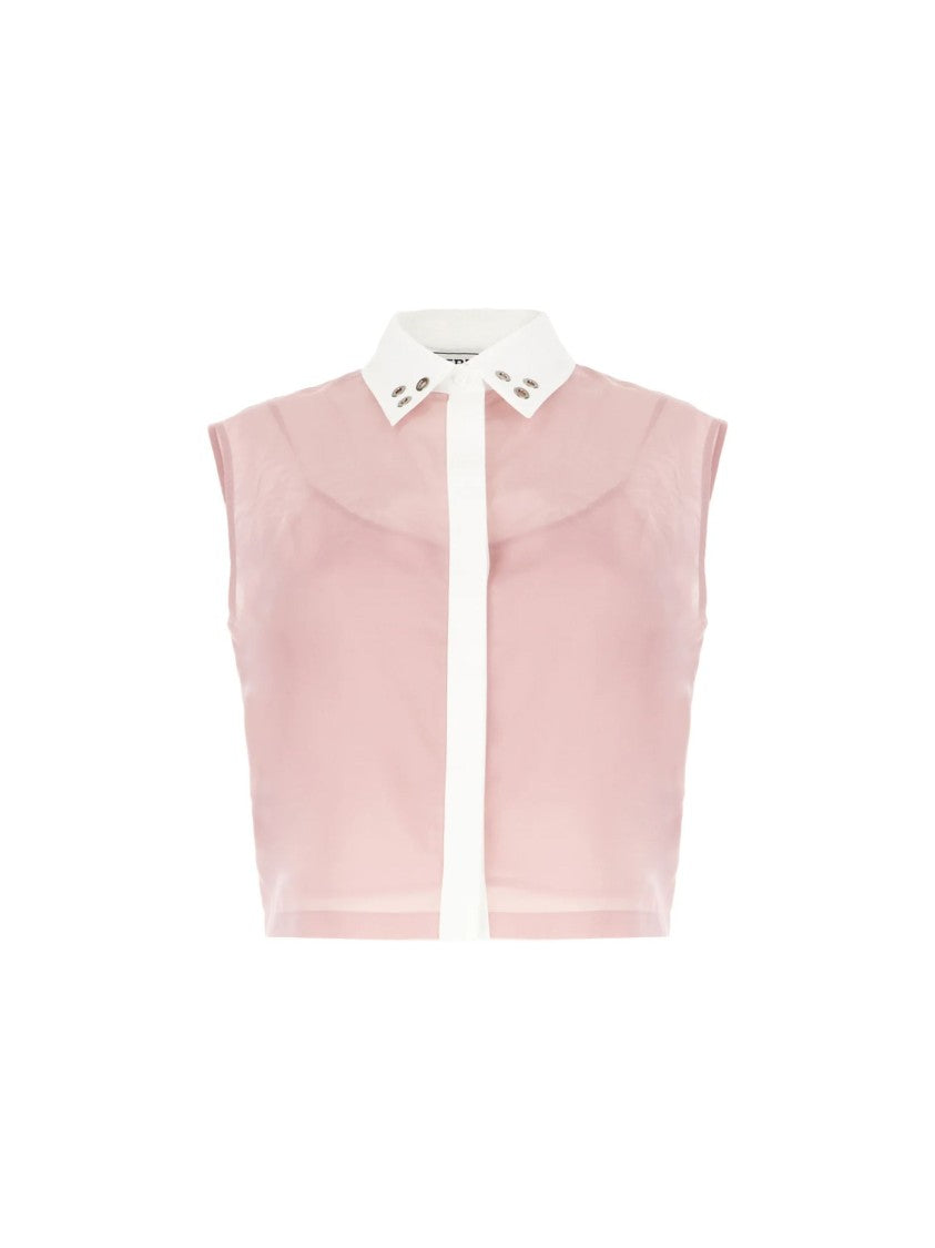 Iceberg Cropped Sheer Contrasting Collar Tank Top