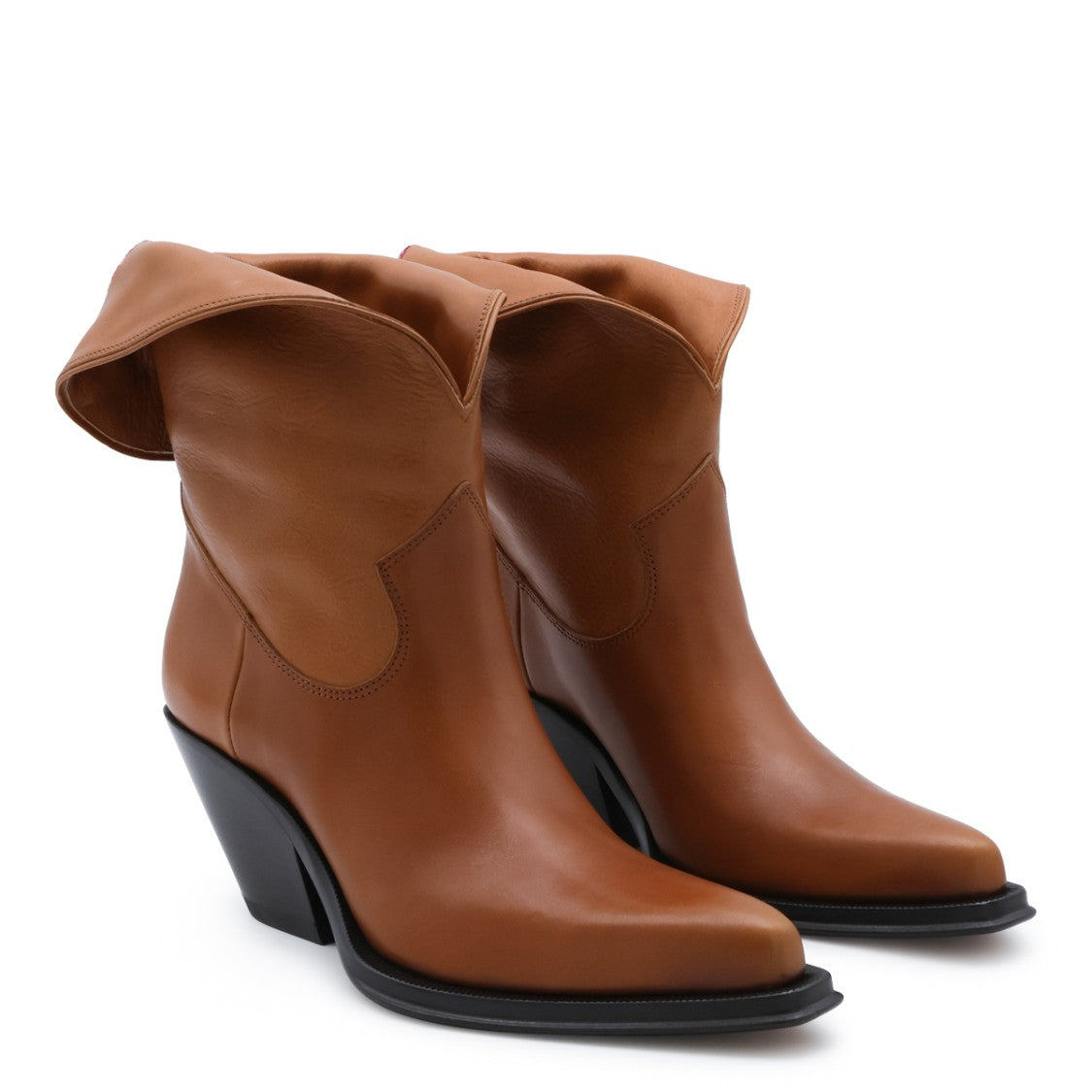 Chloé Brown Embroidered Leather Mid-Ankle Boots