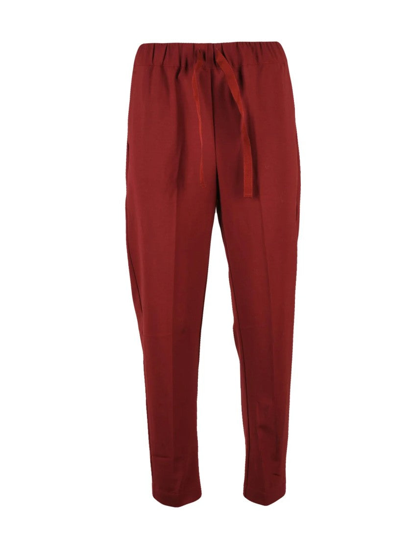 Semi Couture Red Pleated Stretch Virgin Wool-Blend Pants